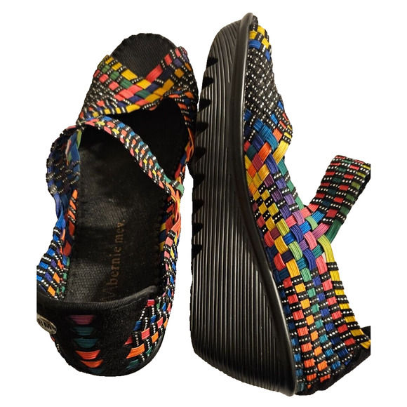 EUC Bernie Mev Multi colored and sparkles Sz 40 (US 10) Peep toe mary jane wedge - Picture 2 of 5